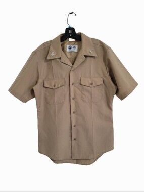 Defense Logistics Agency DLA Uniform Shirt Mens Medium Tan Military Insignia